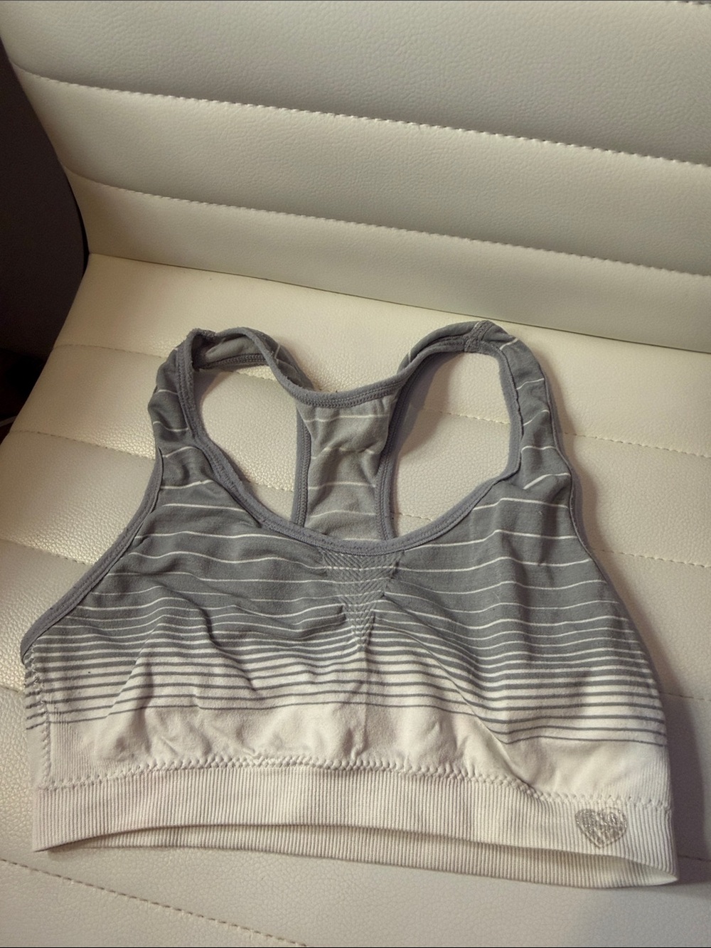 Striped Gray and White Racerback Seamless Sports Bra